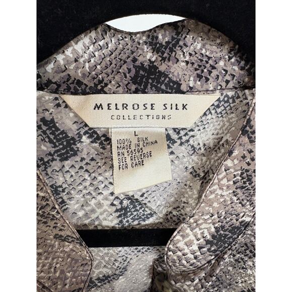 Melrose Silk Career Snakeskin Animal Print Office Siren Neutral Blouse Large - Picture 7 of 7